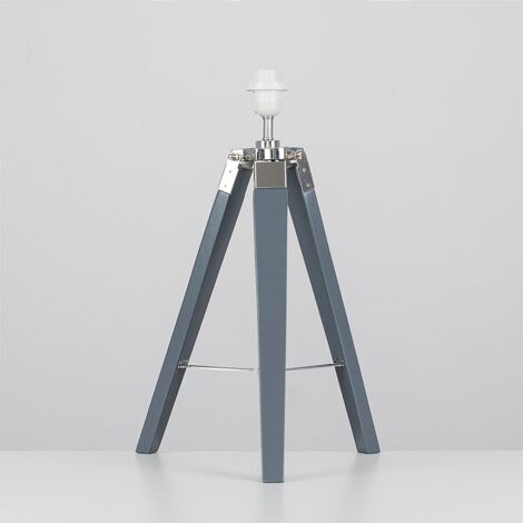 Clipper Modern Grey Wood and Silver Chrome Tripod Table Lamp Base