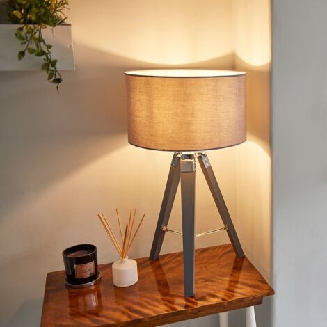 Clipper Modern Grey Wood and Silver Chrome Tripod Table Lamp Base