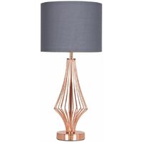 Copper Metal Wire Geometric Diamond Table Lamp With Drum Shade - Grey