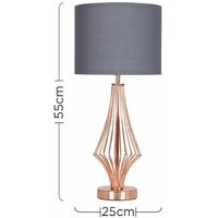 Copper Metal Wire Geometric Diamond Table Lamp With Drum Shade - Grey