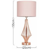 Copper Metal Wire Geometric Diamond Table Lamp With Drum Shade - Pink