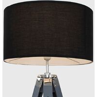 Grey & Chrome Tripod Floor Lamp with Drum Shade - Black