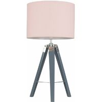 Grey Tripod Table Lamp + LED Bulb - Dusty Pink