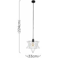 Matt Black Ceiling Pendant Light + Geometric Star Shade & 4W LED Filament Bulb - Grey