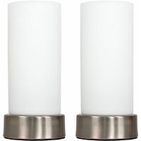 2 x Chrome Bedside Table Lamps + White Glass Shade + 4W LED Candle Bulbs - Warm White
