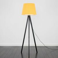Black Wooden Tripod Floor Lamp with Fabric Lampshade