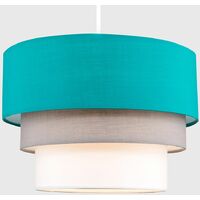 2 x Round 3 Tier Turquoise Teal, Grey & White Fabric Ceiling Light Shades