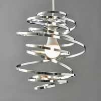 Contemporary Silver Chrome Metal Double Ribbon Spiral Swirl Ceiling Light Pendant 