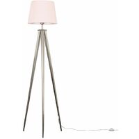 Nero Tripod Floor Lamp in Brushed Chrome with a Tapered Shade - Pink - No Bulb