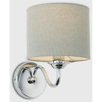 2 x Chrome Curved Arm Wall Light Fittings With Grey Linen Shades