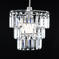 2 x 3 Tier Ceiling Pendant Light Shades With Clear Acrylic Jewel Droplets + 10W LED GLS Bulbs Warm White
