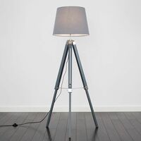 Tripod Floor Lamp Clipper Standing Light in Grey with Tapered Shade - Grey