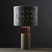Cement / Stone & Copper Table Lamp + Grey Felt Weave Light Shade - Add LED Bulb