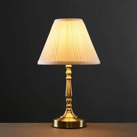 2 x Vintage Antique Brass Touch Table Lamps With Pleated Cream Shade - No Bulbs