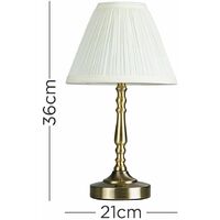 2 x Vintage Antique Brass Touch Table Lamps With Pleated Cream Shade - No Bulbs