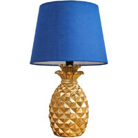 Gold Pineapple Base Table Lamp Reading Light Lamphades - Navy Blue - No Bulb