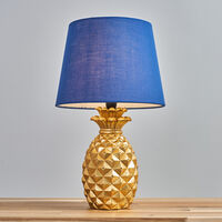 Gold Pineapple Base Table Lamp Reading Light Lamphades - Navy Blue - No Bulb