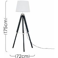 Tripod Floor Lamp Clipper Standing Light in Black with Tapered Shade - White