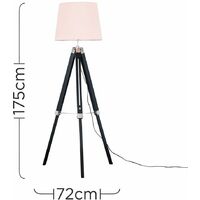 Clipper Tripod Floor Lamps in Black with Large Aspen Shade - Pink - No Bulb
