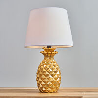 2 x Pineapple Table Lamps in Gold With Tapered Shades & 4W Globe LED Bulbs - White
