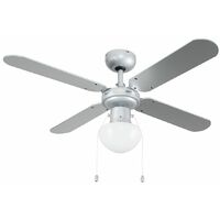42" Metal Grey Ceiling Fan With Frosted Opal Glass Light Shade & 4 X Reversible Silver / Black Blades - With Remote Control