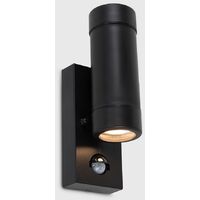 2 x Black IP44 Rated Outdoor Garden Up / Down Wall Lights With PIR Motion Sensor - No Bulbs