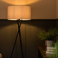 Camden Tripod Floor Lamp in Black + Large Reni Shade - Cool Grey - Including LED Bulb