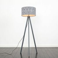 Grey Wood Tripod Floor Lamp With Grey Felt Shade - No Bulb