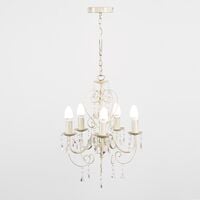 Cream 5 Way Chandelier + Acrylic Jewels 5 x 4W LED SES E14 Frosted Glass Candle Bulbs