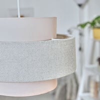 2 x Ceiling Pendant Light Shades In A Pink & Grey Herringbone Finish 10W LED GLS Bulbs Warm White