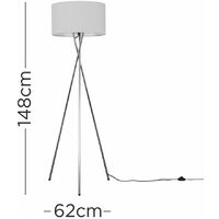 Floor Lamp Tripod Camden Light in Chrome with Cylinder Lampshade - Cool Grey