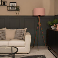 Camden Tripod Floor Lamp in Copper + Large Reni Shade - Pink - No Bulb