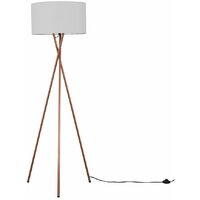 Floor Lamp Tripod Camden Light in Copper with Cylinder Lampshade - Cool Grey