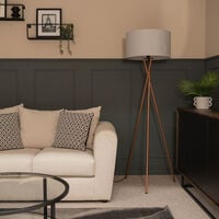 Floor Lamp Tripod Camden Light in Copper with Cylinder Lampshade - Cool Grey