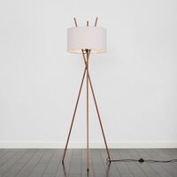 Tripod Floor Lamp Crawford Standard Light in Copper with Cylinder Lampshade - Cool Grey