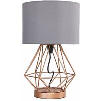 Melrose Geometric Touch Table Lamp in Copper with Fabric Lampshades - Grey - No Bulb