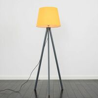 Floor Lamp Modern Wooden Tripod Light in Grey with Tapered Shade - Mustard