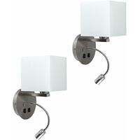 Square Shade Hotel Wall Lights Reading Light USB Twin Pack - No Bulb