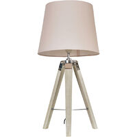 Clipper Tripod Table Lamp in Light Wood with Tapered Aspen Shade - Pink - No Bulb