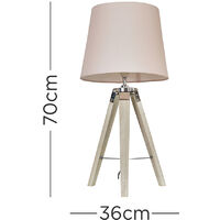 Clipper Tripod Table Lamp in Light Wood with Tapered Aspen Shade - Pink - No Bulb