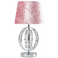 Chrome Jewel Touch Table Lamp Grey Drum Lampshade - Pink - Including LED Bulb