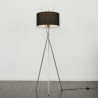 Tripod Floor Lamp Crawford Standard Light in Chrome with Cylinder Lampshade - Black