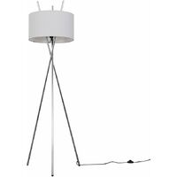 Crawford Tripod Floor Lamp in Chrome with Large Reni Shade - Cool Grey - Including LED Bulb