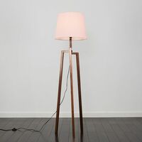 Augustus Tripod Floor Lamp in Dark Wood with Aspen Shade with Aspen Shade - Pink - No Bulb