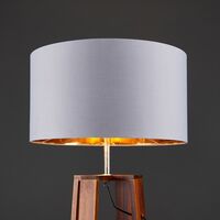 Beltan 4 Leg Floor Lamp in Dark Wood with Reni Shade - Grey & Gold - Including LED Bulb
