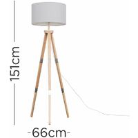 151cm Floor Lamp Wooden Tripod in Light Wood with Drum Shade - Cool Grey