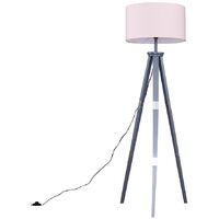 Willow 151cm Wooden Tripod Floor Lamp in Grey with Fabric Shade - Pink