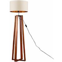 Beltan 4 Leg Floor Lamp in Dark Wood with Reni Shade - Beige & Gold - No Bulb