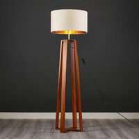 Beltan 4 Leg Floor Lamp in Dark Wood with Reni Shade - Beige & Gold - No Bulb