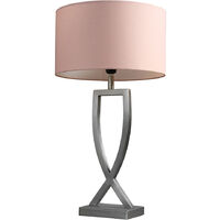Metal & Wood Table Lamp Base With Fabric Lampshade - Pink - No Bulb